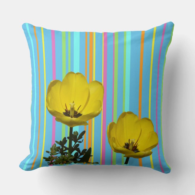 Yellow Tulips Stripes Pattern Throw Pillow (Front)