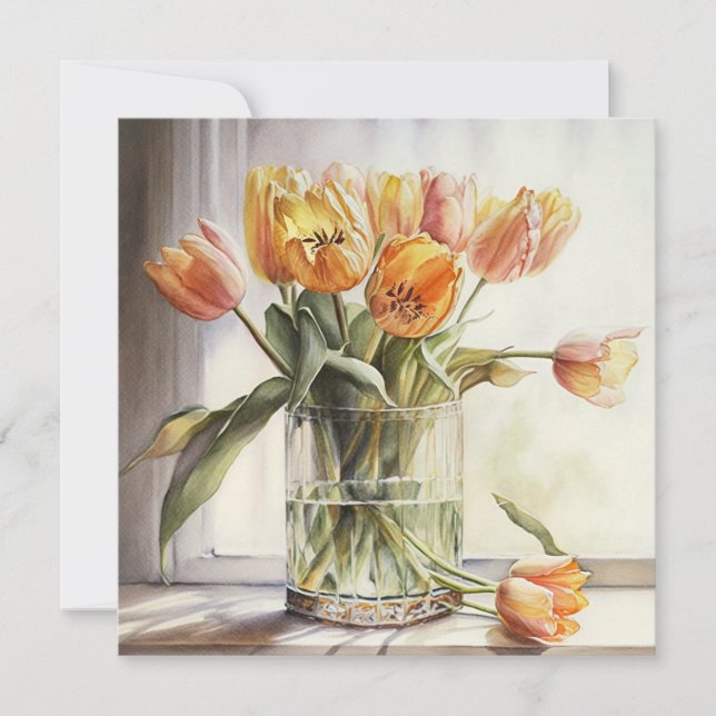 Yellow tulips watercolor card (Front)