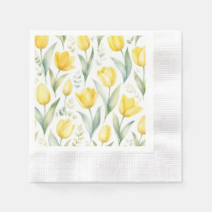 Yellow Tulips Watercolor Floral Painting Botanical Napkin