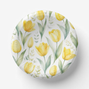 Yellow Tulips Watercolor Floral Painting Botanical Paper Plate