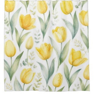 Yellow Tulips Watercolor Floral Painting Botanical Shower Curtain