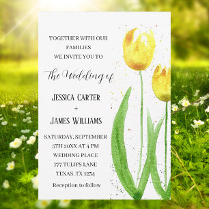 Yellow Tulips Watercolor Floral Wedding Invitation