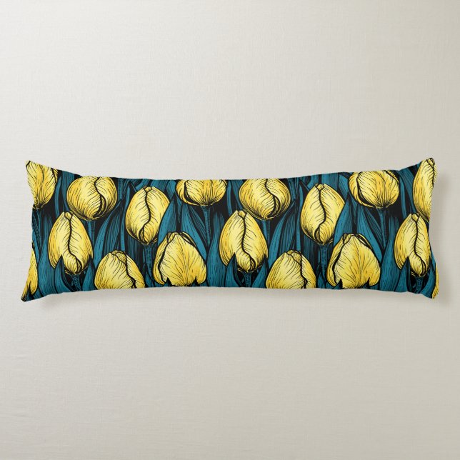 Yellow tulips with blue leaves body cushion (Front)