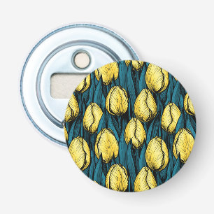 Yellow tulips with blue leaves bottle opener