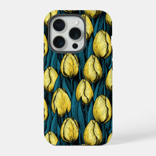 Yellow tulips with blue leaves iPhone 15 pro case