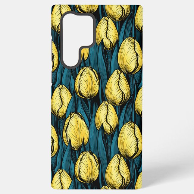 Yellow tulips with blue leaves samsung galaxy s22 ultra case (Back)
