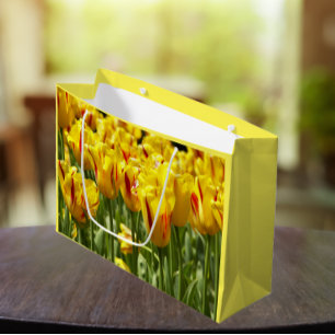 Yellow Tulips with Red Stripes Floral Large Gift Bag