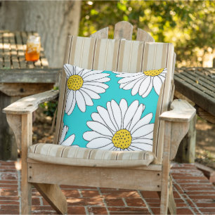Yellow, Turquoise and White Daisies Cushion