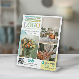 Yellow Turquoise Circles Logo Photos Promotional Pedestal Sign