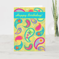 Yellow Turquoise Modern Paisely Happy Birthday