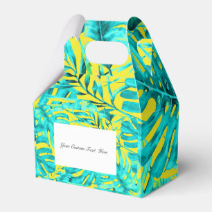 Yellow & Turquoise Tropical Palm Leaves Wedding Favour Box