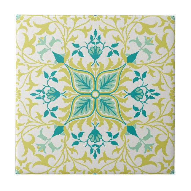 Yellow Turquoise Vine pattern (1873) by W. Morris Ceramic Tile (Front)