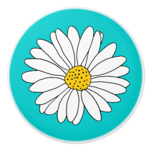 Yellow Turquoise & White Daisy Ceramic Knob