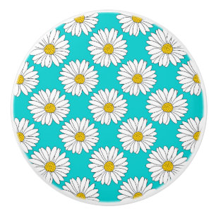 Yellow Turquoise White Daisy Pattern Ceramic Knob