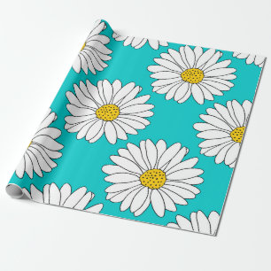 Yellow Turquoise White Daisy Pattern Wrapping Paper