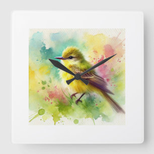 Yellow Tyrannulet 310724AREF132 - Watercolor Square Wall Clock