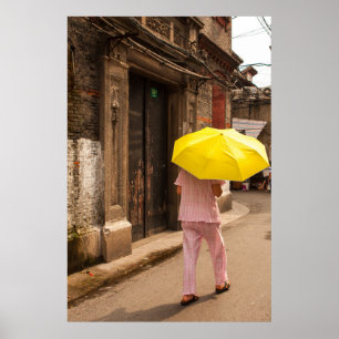 Yellow Umbrella and A Woman Poster