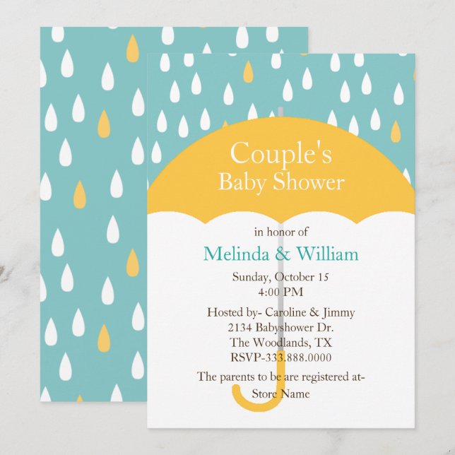 Yellow Umbrella Baby Shower Invitation (Front/Back)