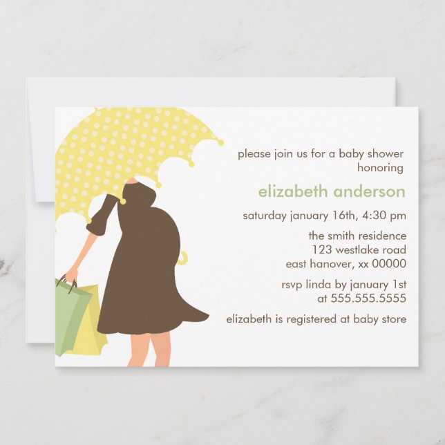 Yellow Umbrella Mum Neutral Baby Shower Invitation (Front)