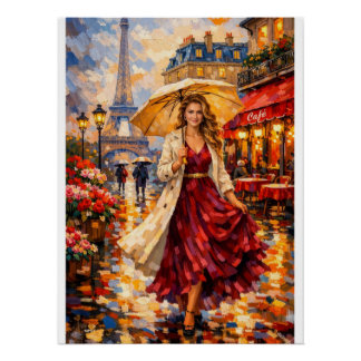 Yellow umbrella stroll poster