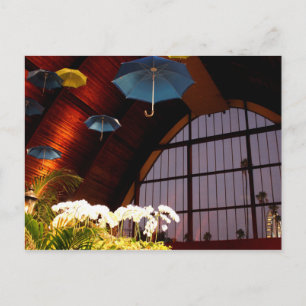 Yellow Umbrella White Flowers Blue Art Photo Postcard