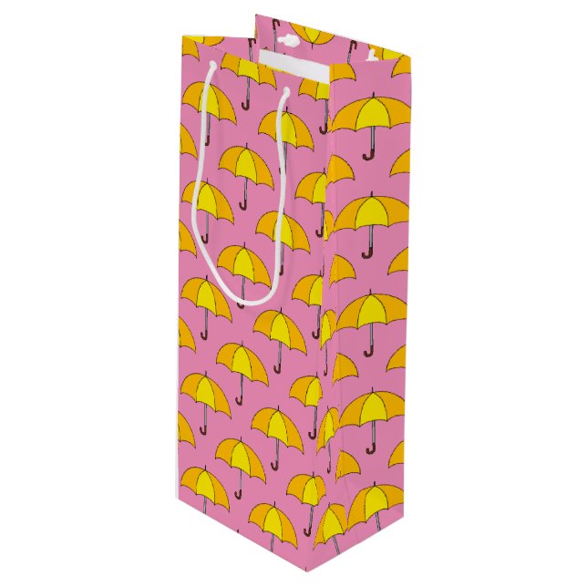 Yellow Umbrella Wine Gift Bag (Front Angled)