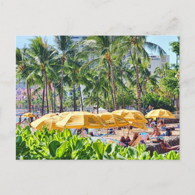 Yellow Umbrellas on the Beach Postcard (Front)