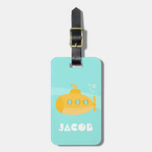 Yellow Underwater Submarine Kids Personalised Luggage Tag