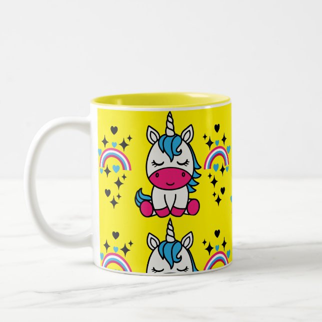 Yellow Unicorn Pony Two-Tone Coffee Mug (Left)