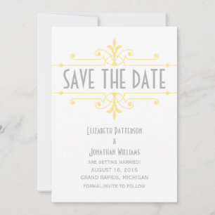 Yellow v2 Fancy Ornamental Save the Date Invite