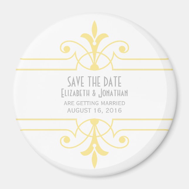 Yellow v2 Fancy Ornamental Save the Date Magnet (Front)