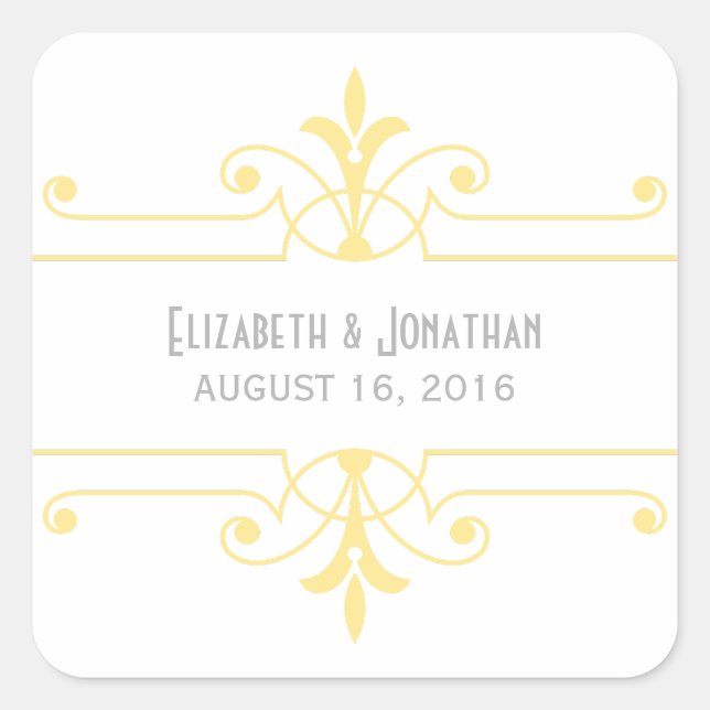Yellow v2 Fancy Ornamental Wedding Stickers (Front)