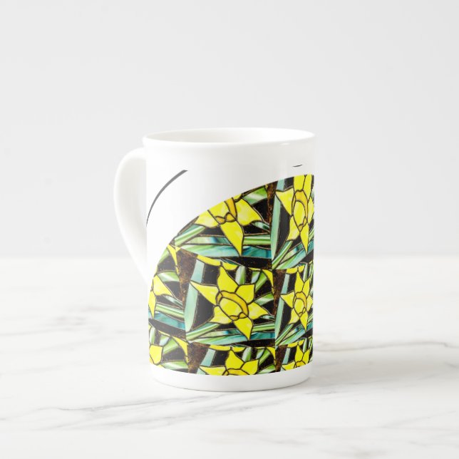 Yellow Valuable Flowers Pattern Bone China Mug (Front Left)