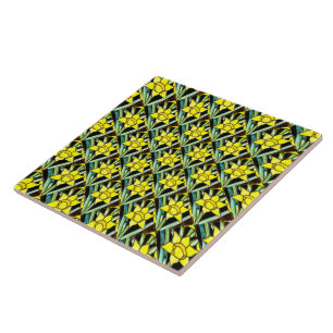 Yellow Valuable Flowers Pattern Ceramic Tile