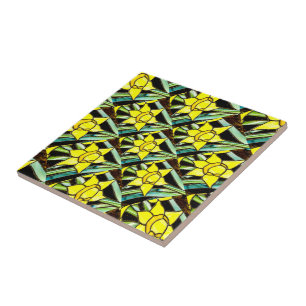 Yellow Valuable Flowers Pattern Ceramic Tile