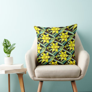 Yellow Valuable Flowers Pattern Cushion