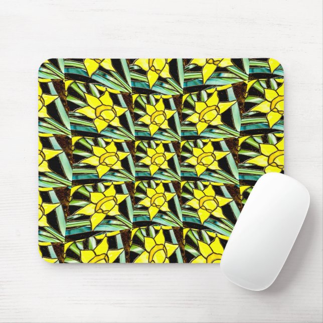 Yellow Valuable Flowers Pattern Mouse Pad (With Mouse)