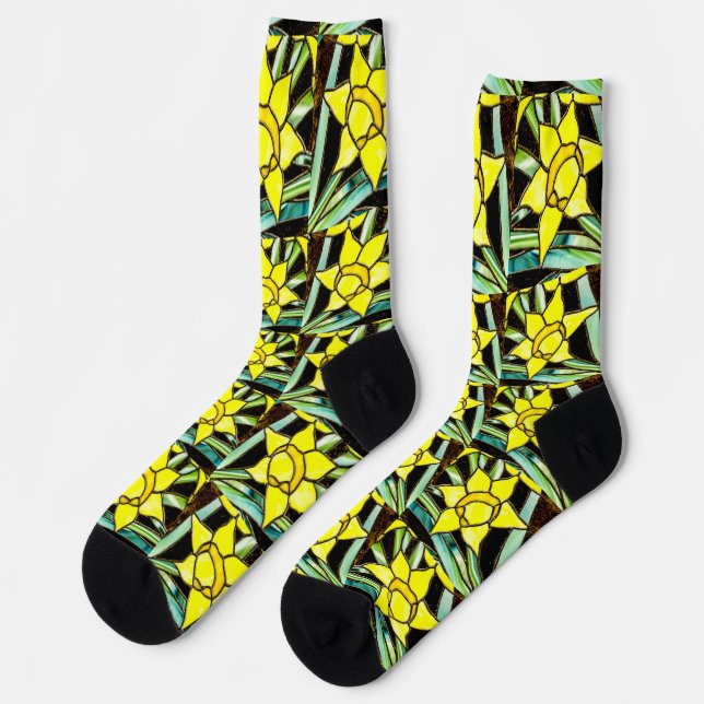 Yellow Valuable Flowers Pattern Socks (Left)