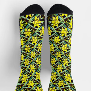 Yellow Valuable Flowers Pattern Socks