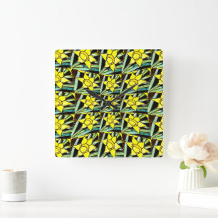 Yellow Valuable Flowers Pattern Square Wall Clock