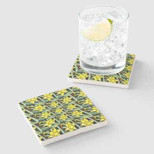 Yellow Valuable Flowers Pattern Stone Coaster
