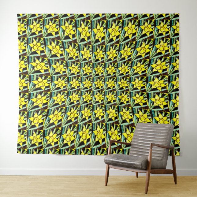 Yellow Valuable Flowers Pattern Tapestry (In Situ (Horizontal))