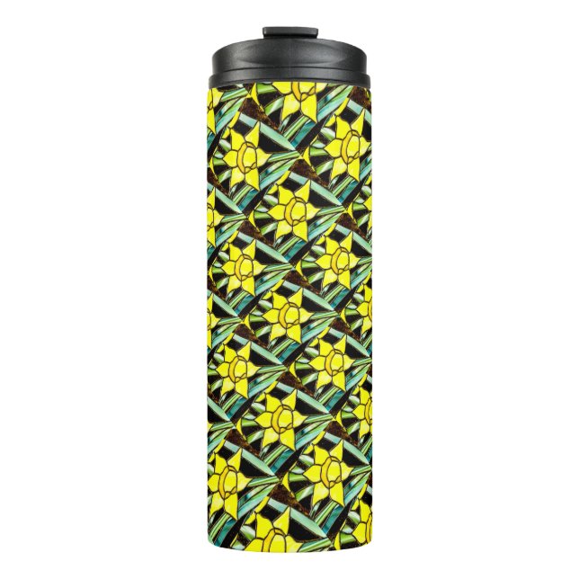 Yellow Valuable Flowers Pattern Thermal Tumbler (Front)