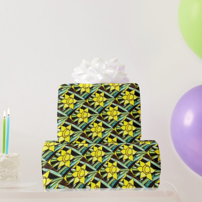 Yellow Valuable Flowers Pattern Wrapping Paper (Party Gifts)