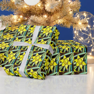 Yellow Valuable Flowers Pattern Wrapping Paper