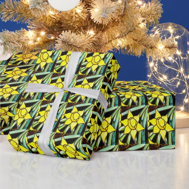 Yellow Valuable Flowers Pattern Wrapping Paper (Holidays)