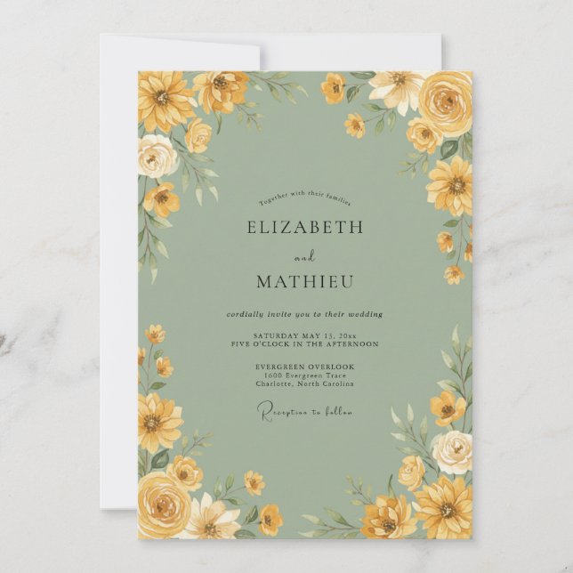 Yellow Verdant Bloom Wedding Invitation (Front)