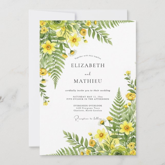 Yellow Verdant Botanical Romance Wedding Invitation (Front)