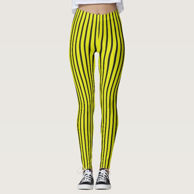 🟨 Yellow Vertical Stripe Activewear Leggings 🟨 (Front)