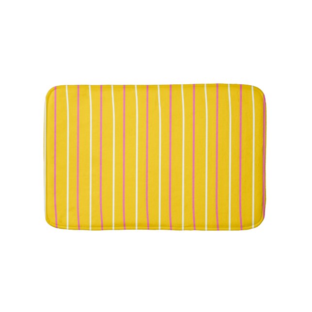 Yellow Vertical Stripe Pattern Bath Mat (Front)